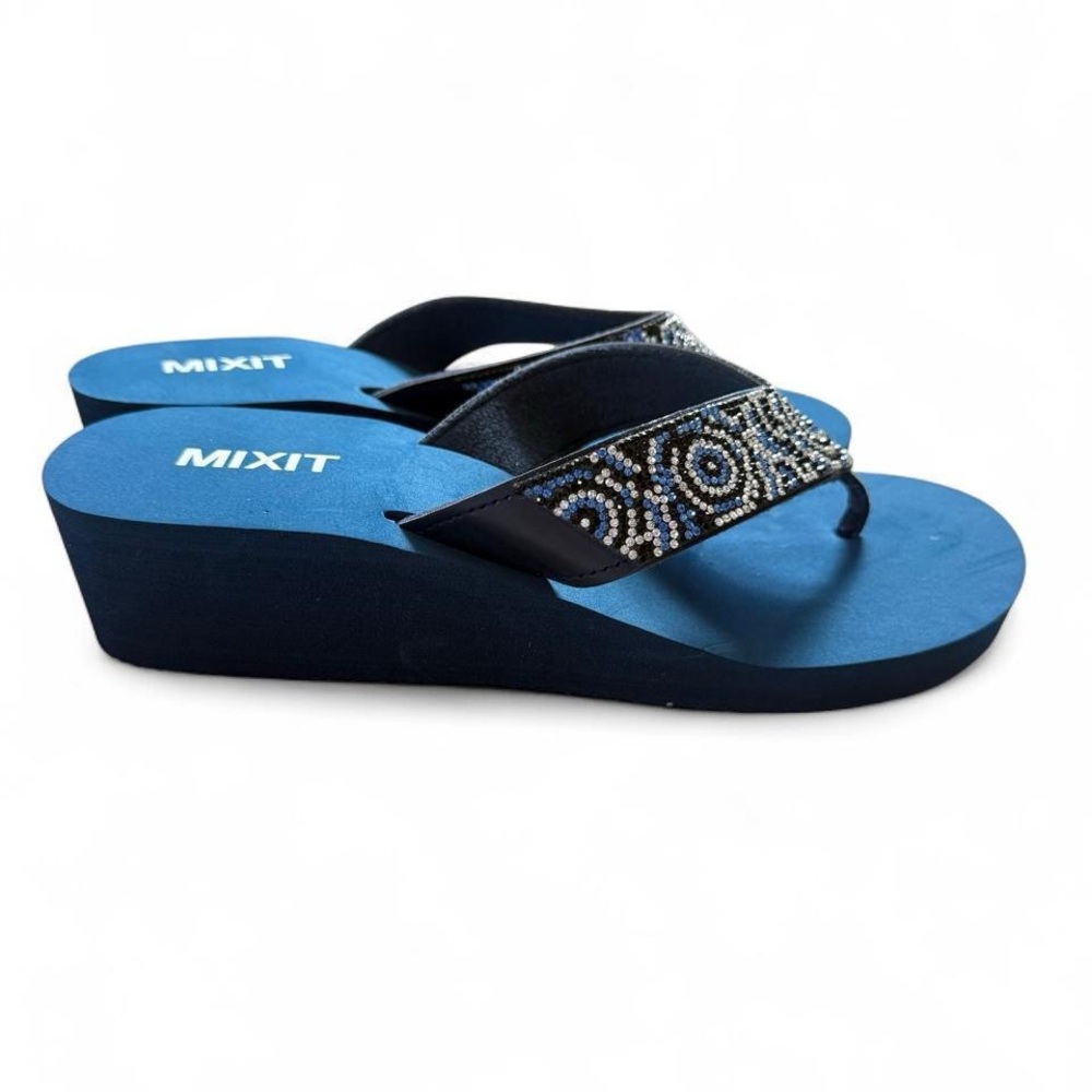 Mixit Blue Wedge Beaded Thong Sandals